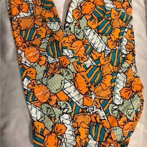 LuLaRoe Women OS Leggings Candy Print Orange Blue Green White